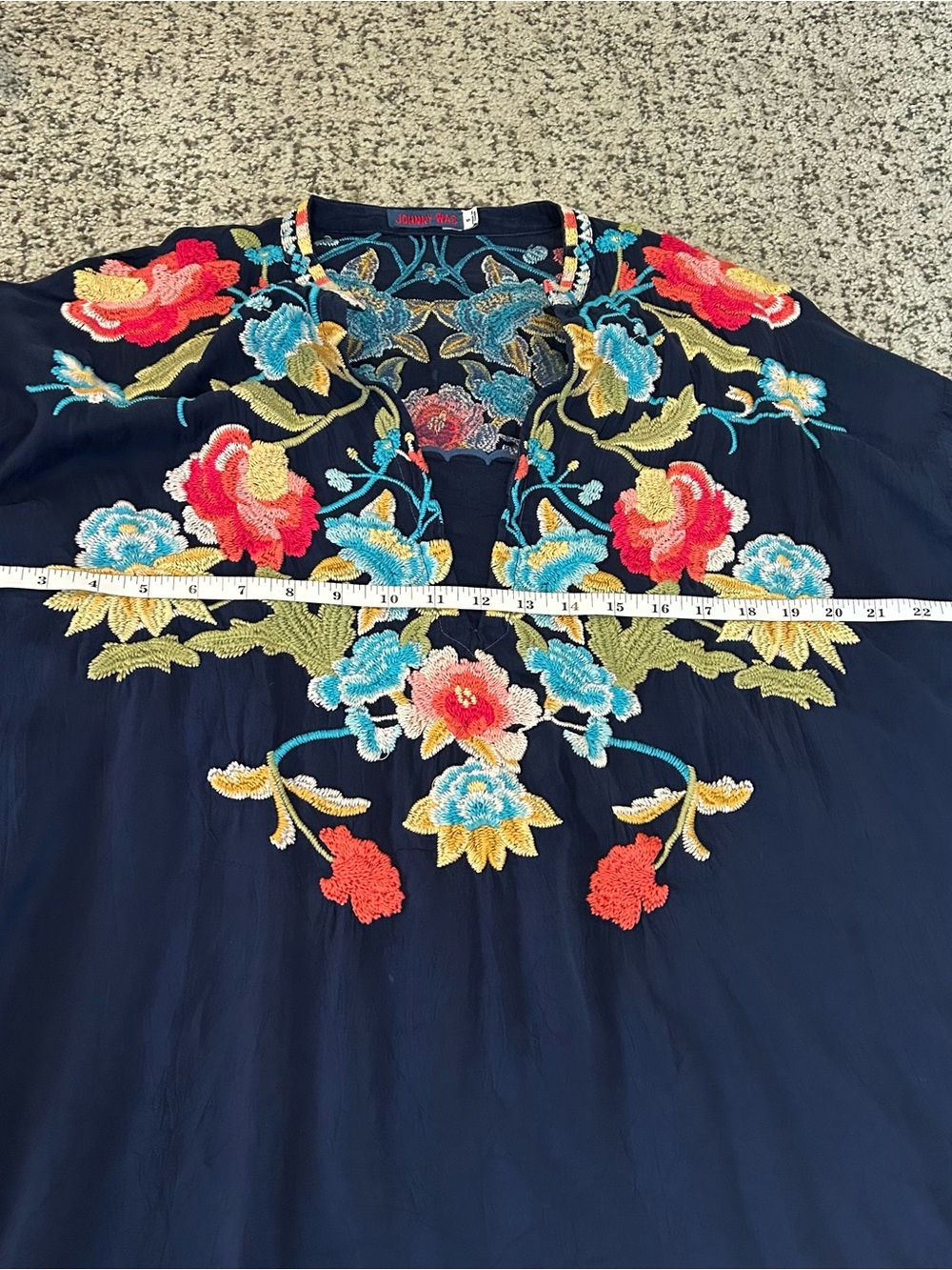 Johnny Was Blue Flora Heavily Embroidered Long Sleeve Tunic Blouse Size Small - Picture 8 of 11